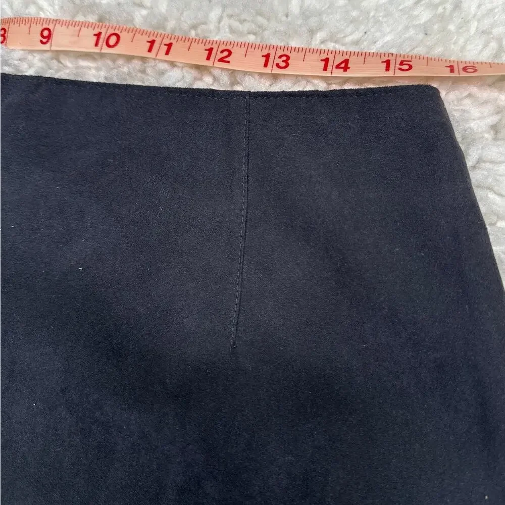 Vintage Sonoma Black Faux Suede Midi Skirt Zipper Side Slit Back Minimalist GG28